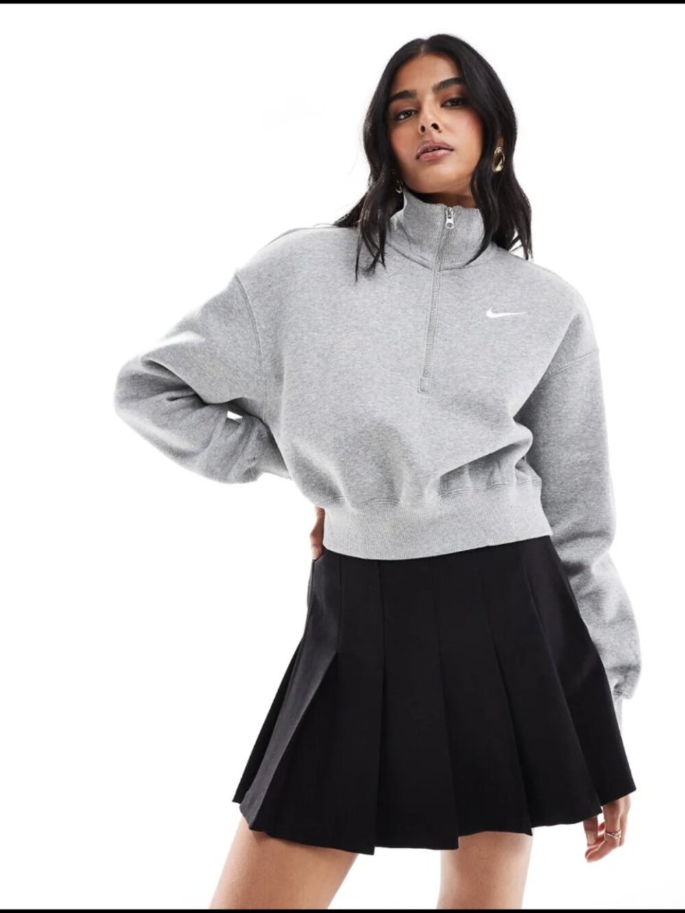 Nike Phoenix Fleece half zip cropped sweater Gray